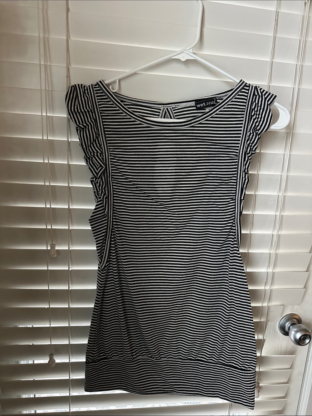 Wet Seal Black & White Striped Ruffle Sleeve Tank Top